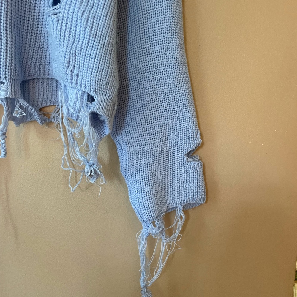 Boohoo Distressed Blue Sweater View 3